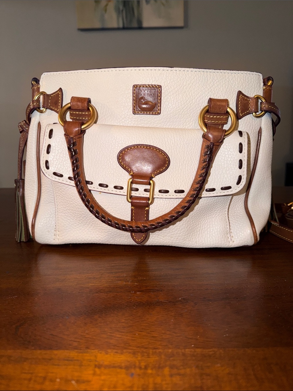 Dooney & Bourke Ladies Florentine Medium satchel. Off white body with brown trim